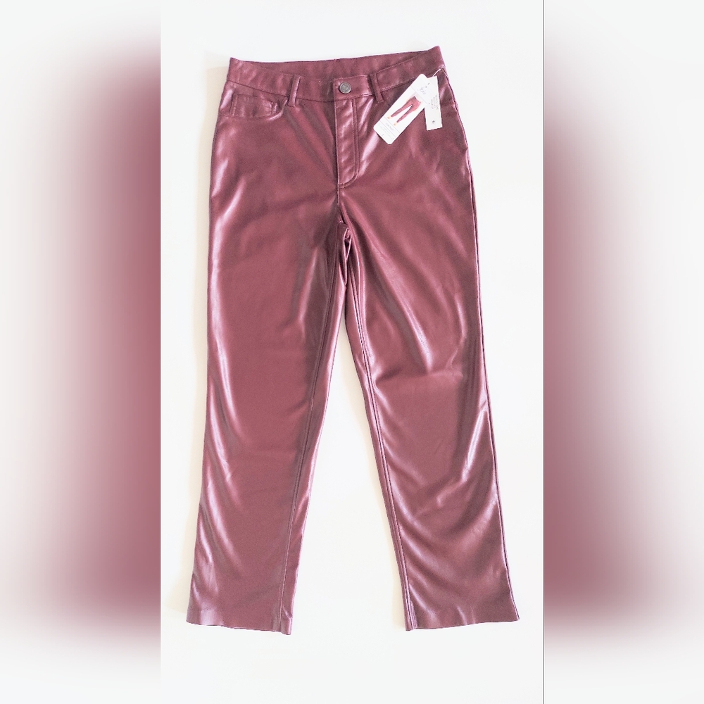 Joie Solid Mid Rise Faux Leather Straight Leg Pants Maroon Red Size 4 NWT